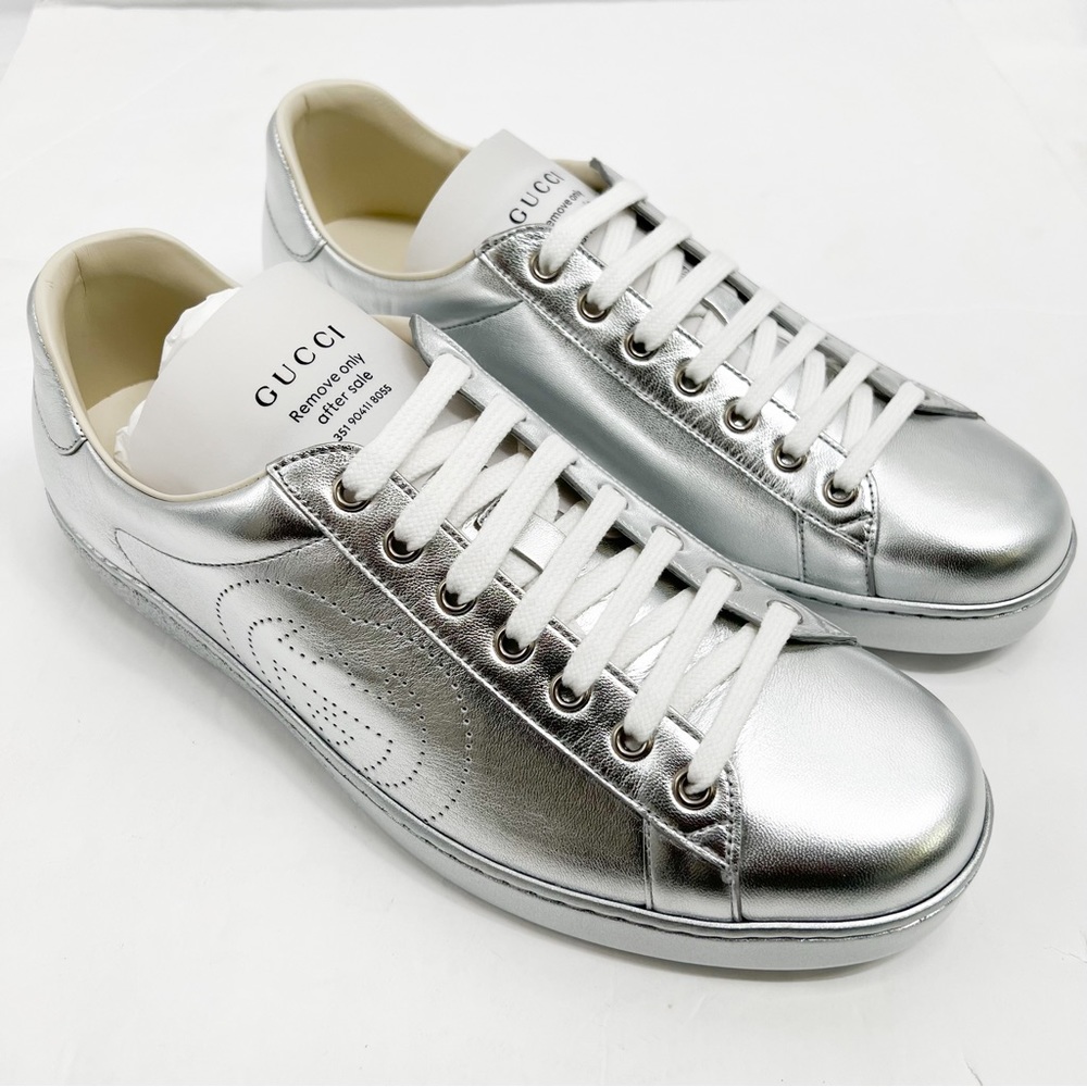 Gucci Ace Metallic Low-top Silver Sneakers 660266 - Picture 4 of 14